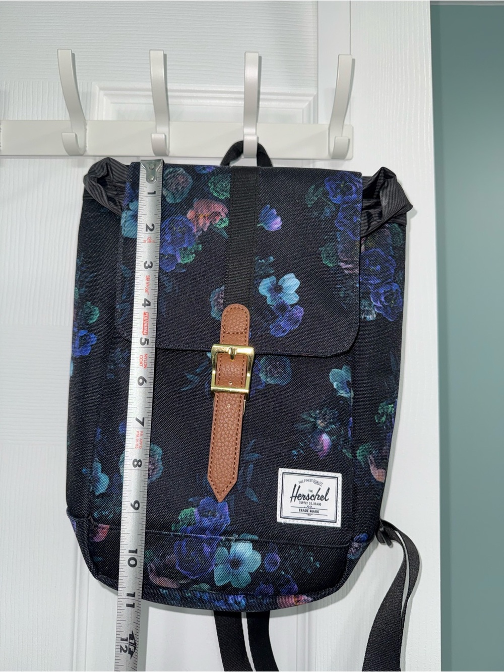Herschel Supply Co. mini Black Floral Backpack with Brown Strap